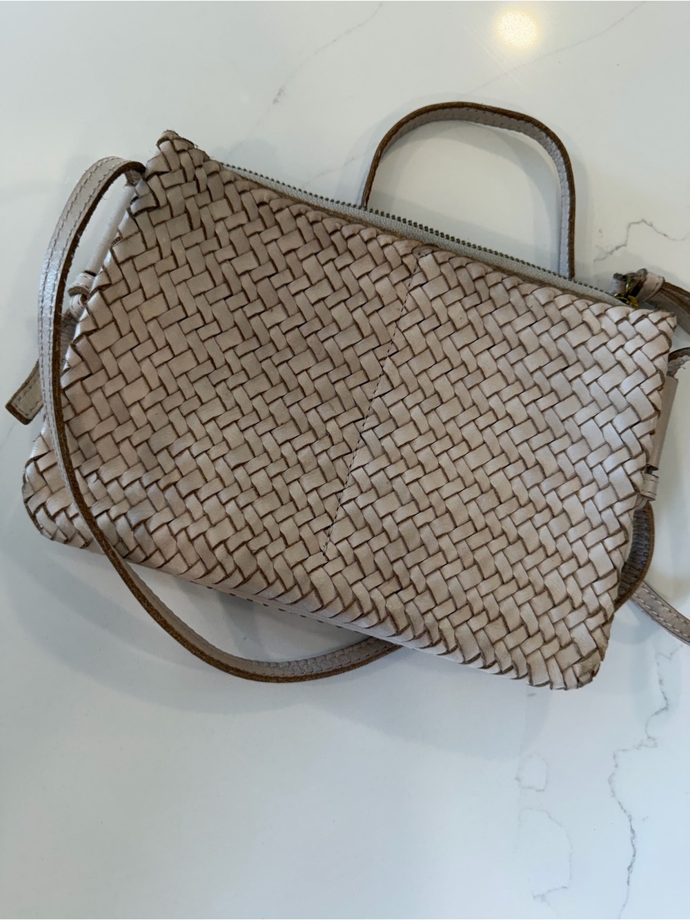 Madewell Woven Leather Crossbody in Taupe